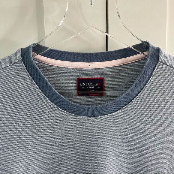 Untuckit Mens Pullover Sweater Large 100% Cotton Blue Andrews - Picture 2 of 11